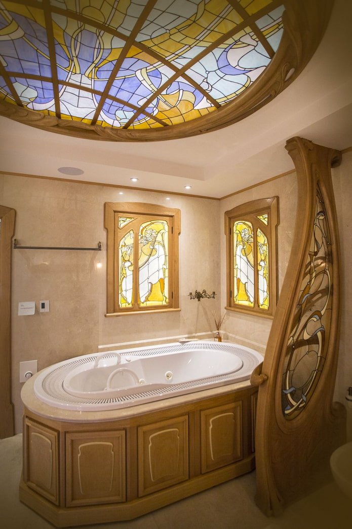 stained glass in the bathroom