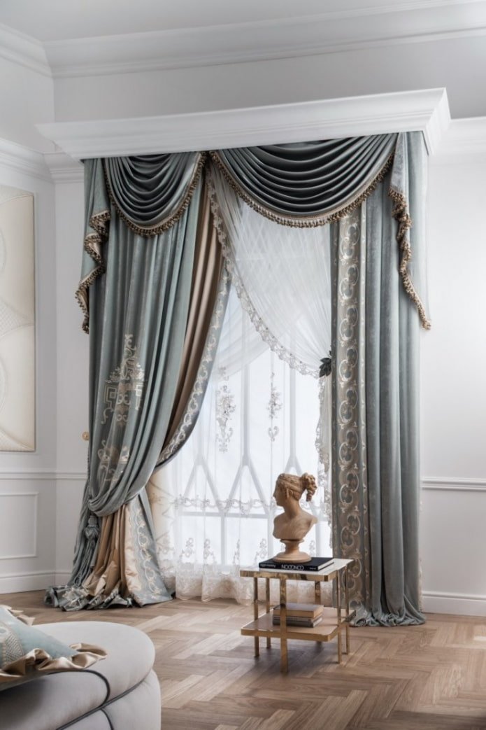 floor-length curtains in the Art Nouveau style