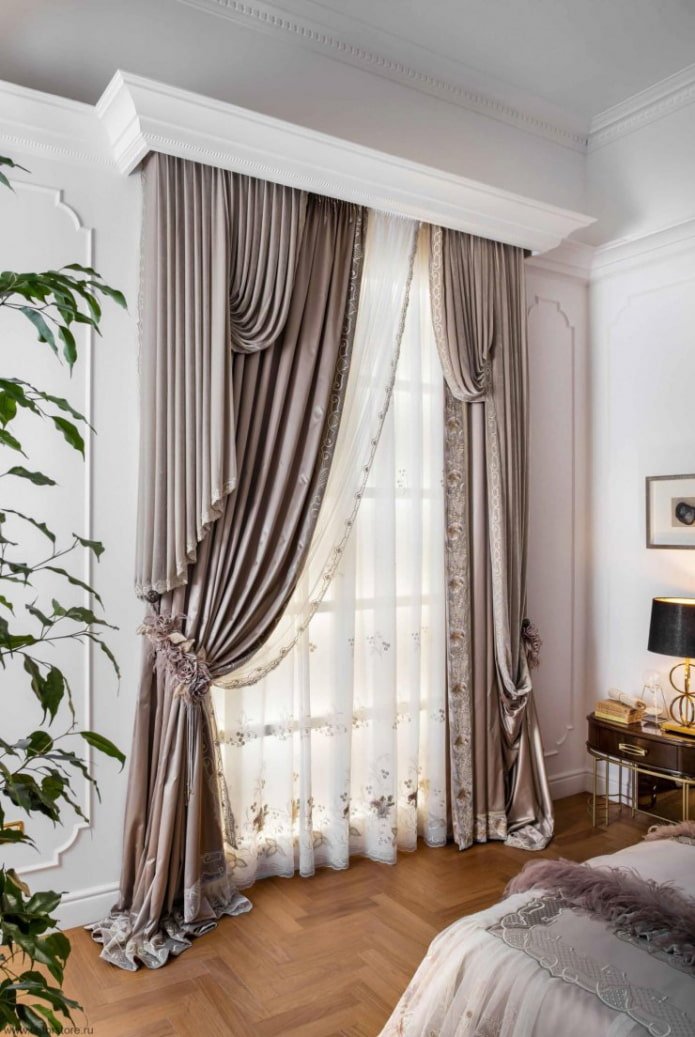 asymmetrical curtains in the bedroom