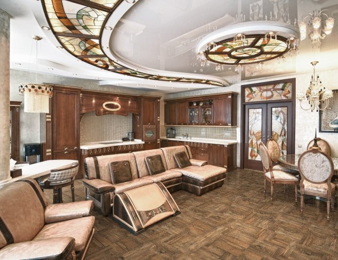 stretch ceiling with decorations