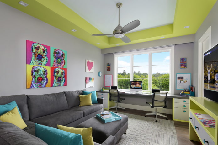white and light green ceiling