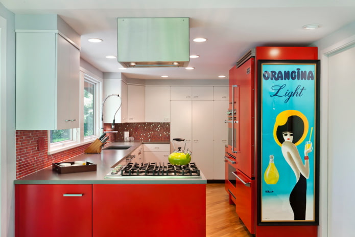 red kitchen set