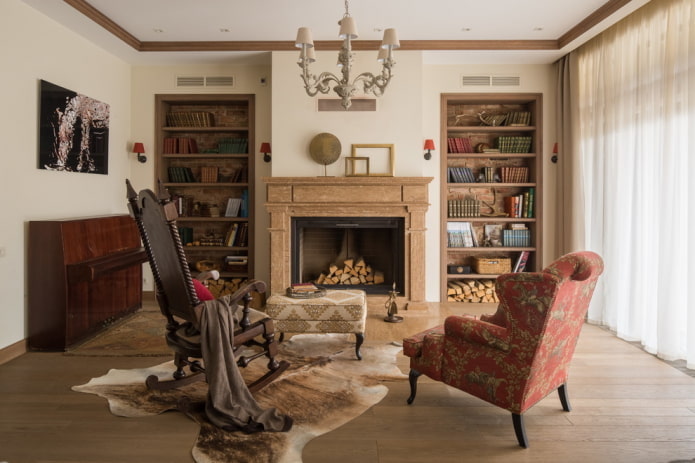 living room interior in rustic style