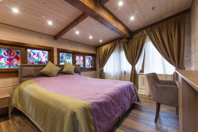 textiles in the bedroom in rustic style