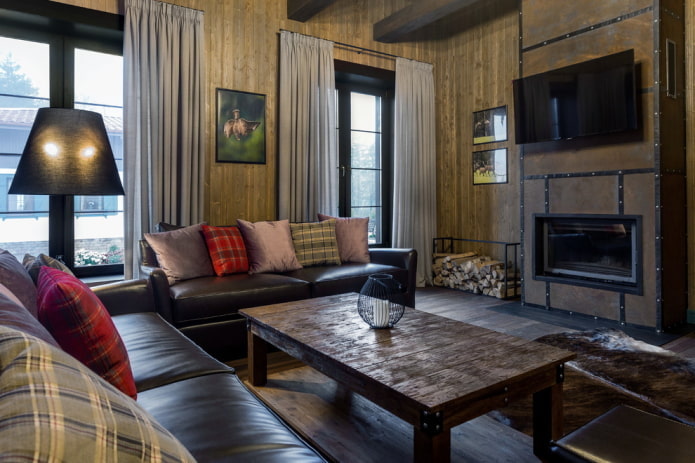 color scheme of the living room in the rustic style