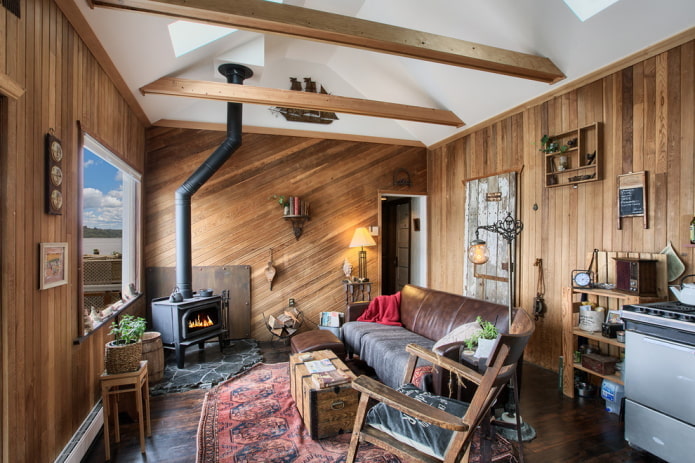 living room interior in rustic style