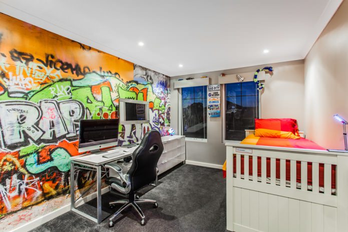 children's room for a teenager in graffiti style