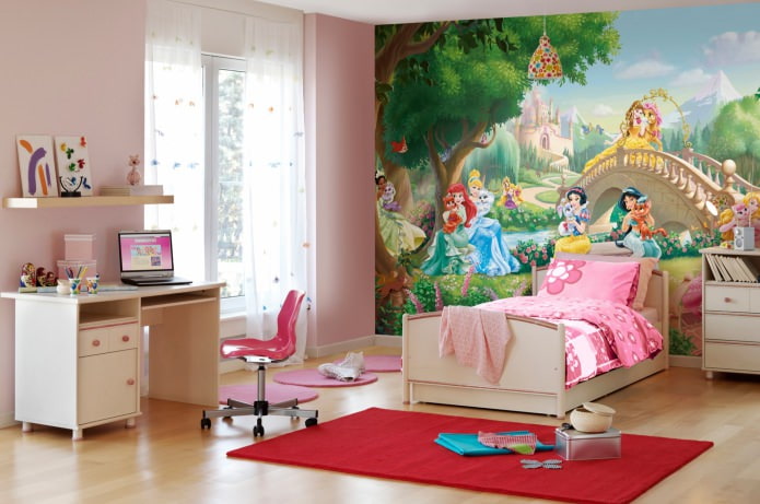children's room with photo wallpaper