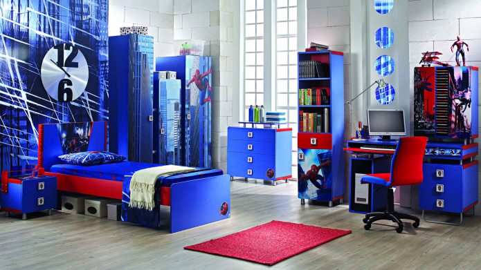 children's room interior in the style of Spider-Man