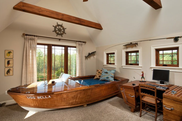 interior of a boy's nursery in a fishing style