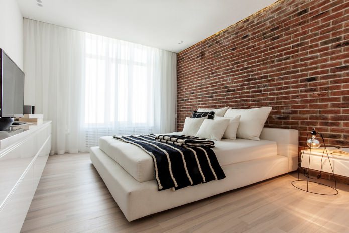 Red brick wallpaper in bedroom design