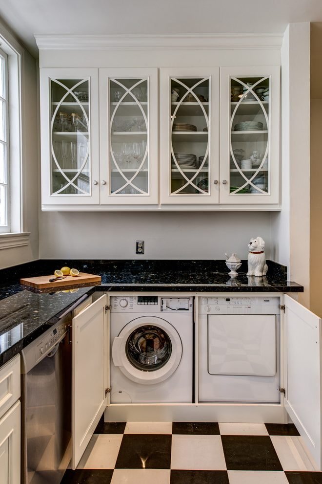 washing machine in a corner kitchen
