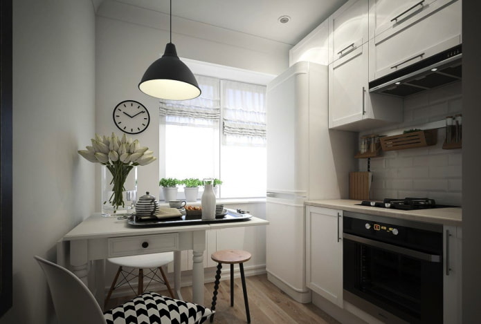 table in the center of the kitchen