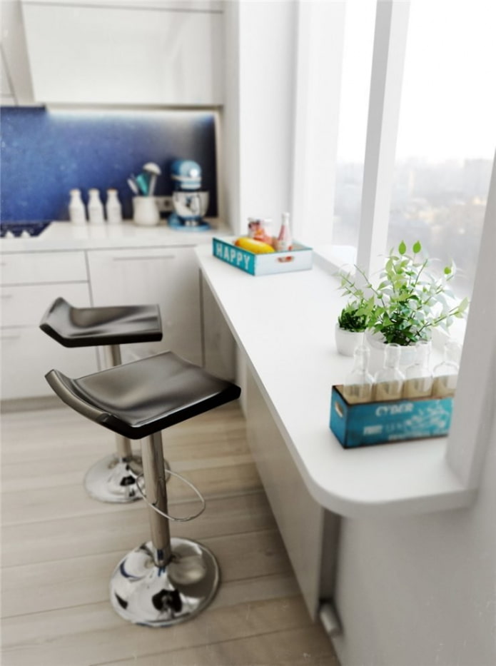 window sill turning into a table in the kitchen