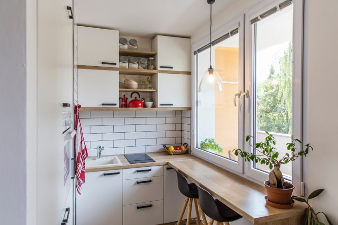 window sill turning into a table in the kitchen