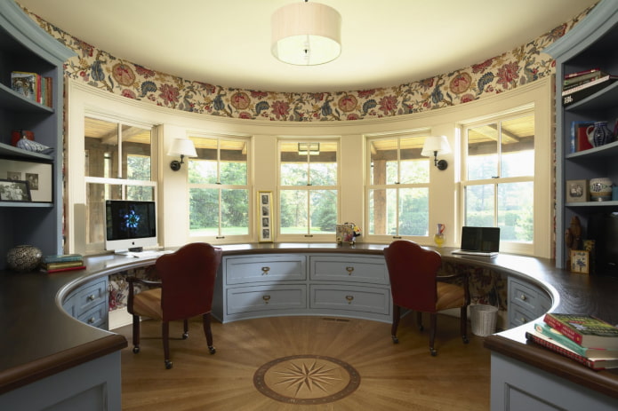 window sill turning into a semicircular table in the interior