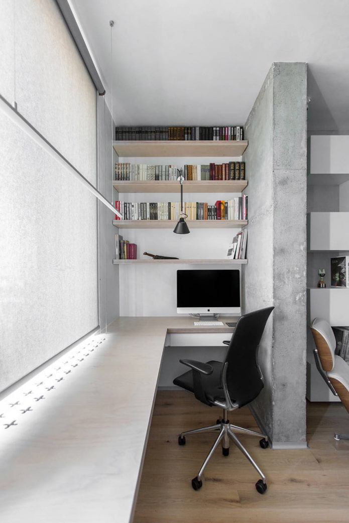 window sill turning into a corner table in the interior