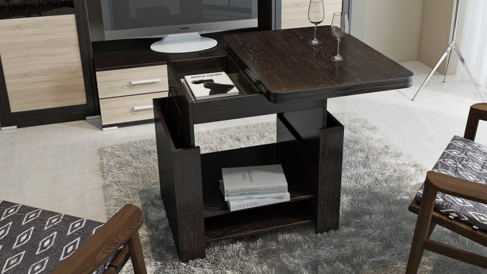 wenge-colored table in the interior