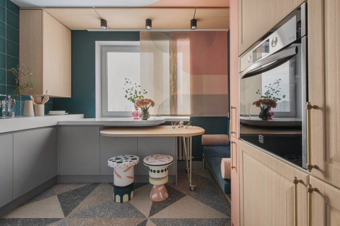 kitchen with a transforming table