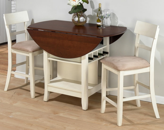 kitchen with a transforming table