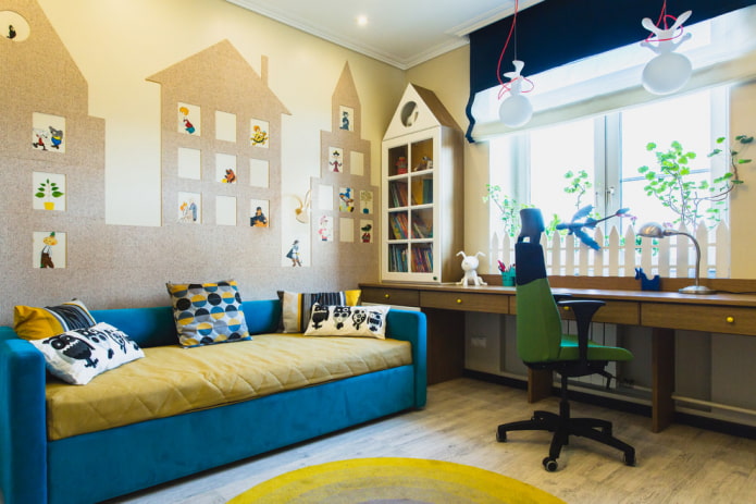 built-in tabletop along the window