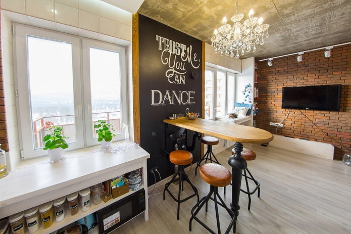 bar table in the interior in the loft style