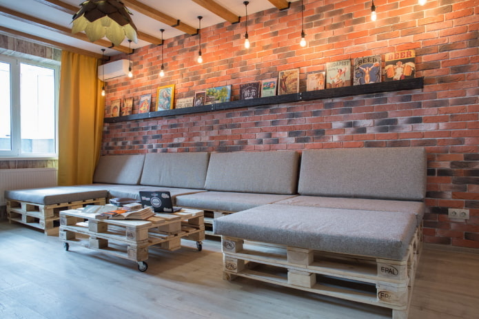 table made of pallets in a loft-style interior