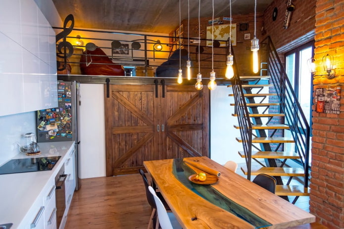river table in a loft style interior