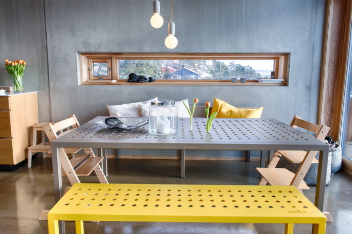 metal table in the interior in the loft style