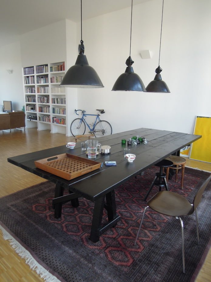 black table in a loft style interior