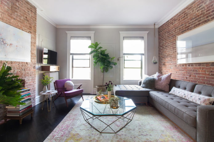 table with glass in a loft-style interior