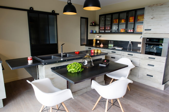 folding table in the interior in the loft style