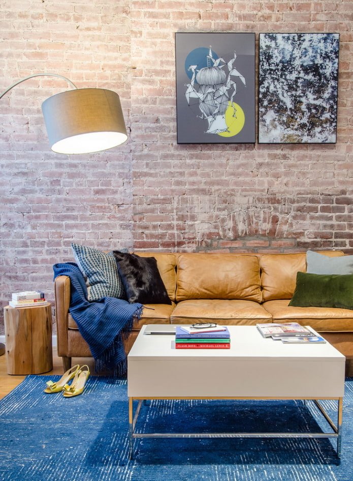 coffee table in the interior in the loft style