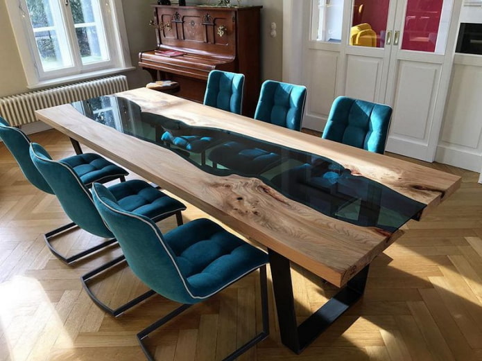river table in a loft style interior