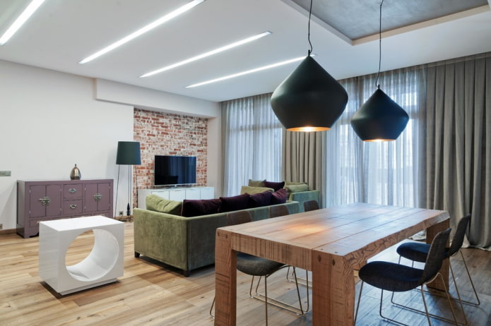 table made of timber in the interior in loft style