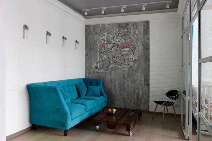 coffee table in a loft style interior