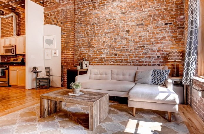 timber table in interior in loft style