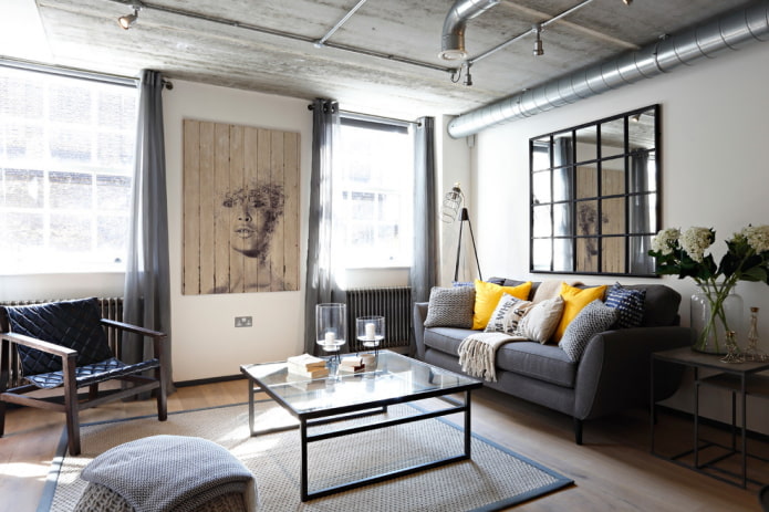 coffee table in a loft style interior
