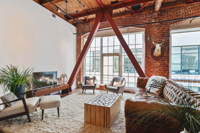 coffee table in a loft style interior