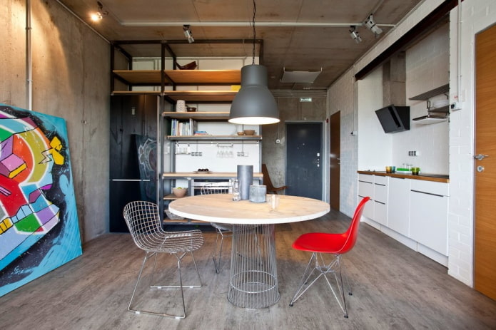 round table in the interior in the loft style