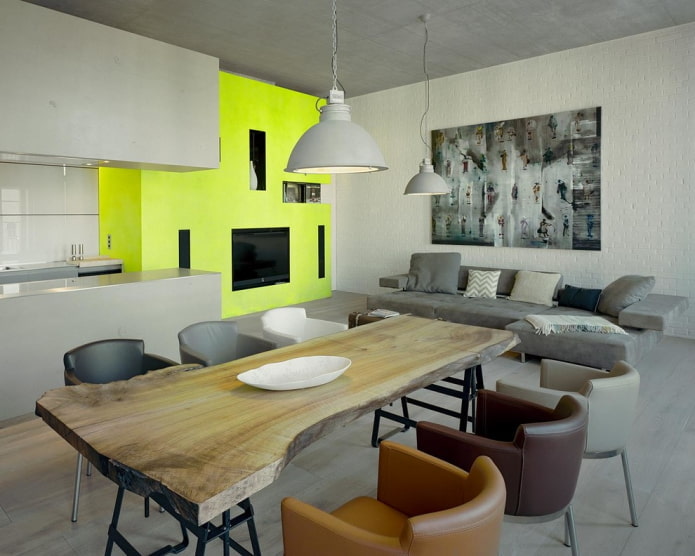 figured table in the interior in the loft style