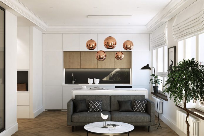 Design of a small studio of 35 sq. m.