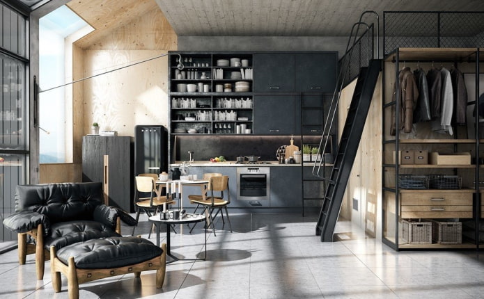 studio decoration in industrial style
