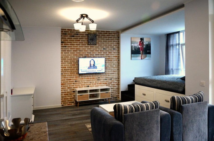 design of a small studio in an industrial style
