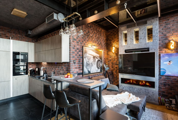 design of a small studio in an industrial style
