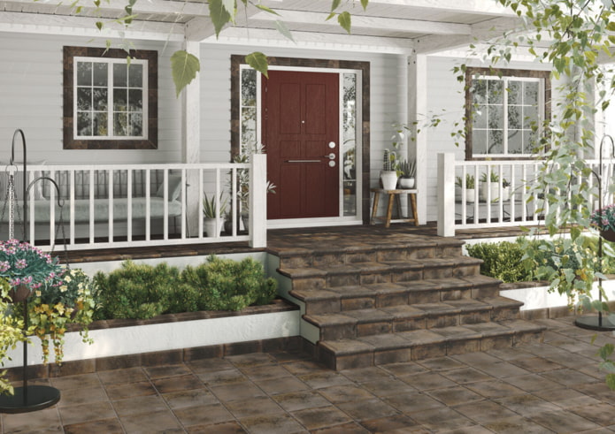 porch and approach road made of brown aged clinker