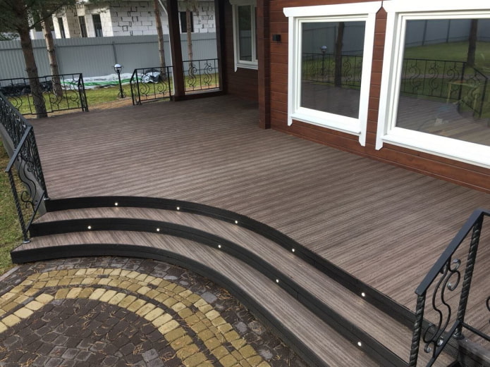 porch made of decking with lighting