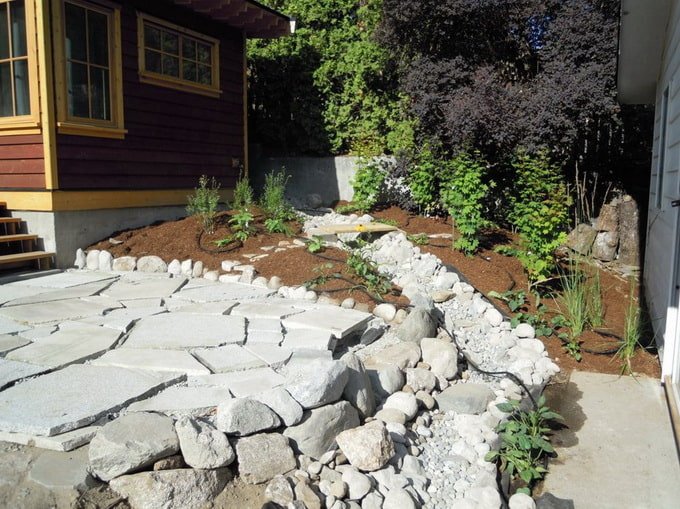 ready-made dry stream made of white stone