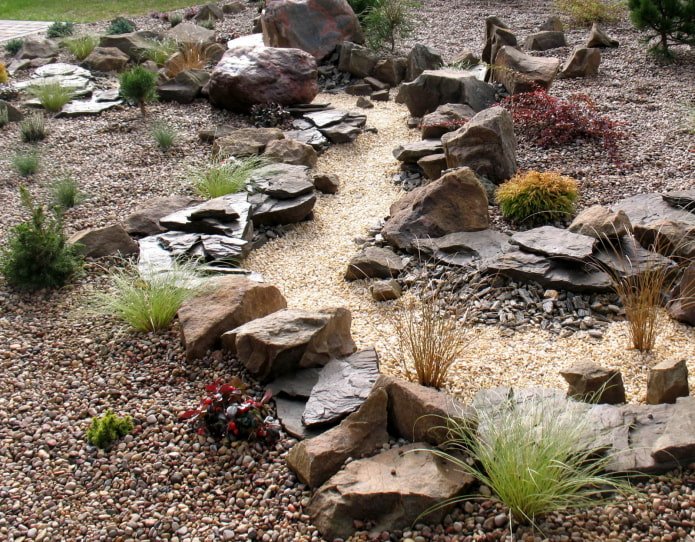 dry stream made of cobblestones