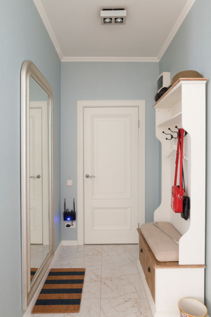 blue walls in the hallway
